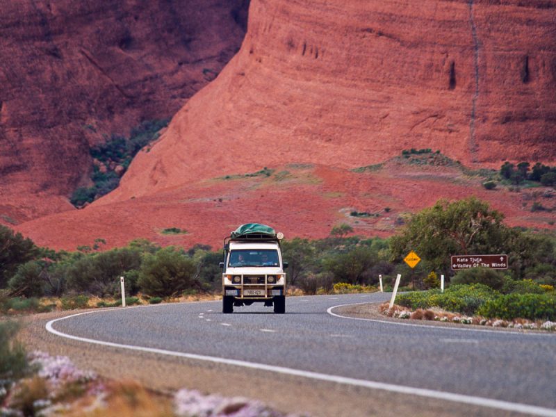 Campervan driving near Uluru-Kata Tjuta