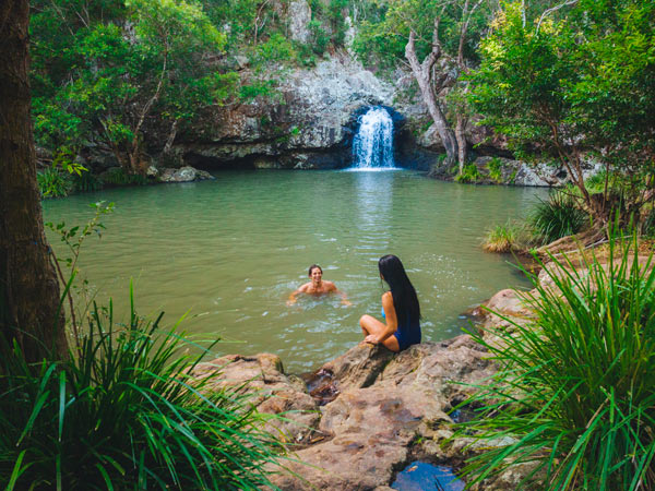 Pasangan berenang di Kondalilla Falls dekat Brisbane