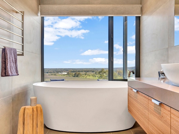 Bathtub overlooking vineyard at Shadow Creek in McLaren Vale.