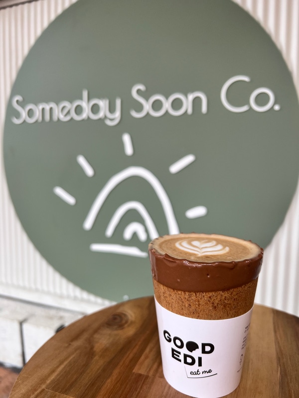 Edible cup made from oats and grains dipped in chocolate