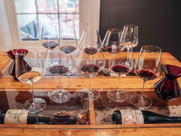 glasses of red wine at the cellar