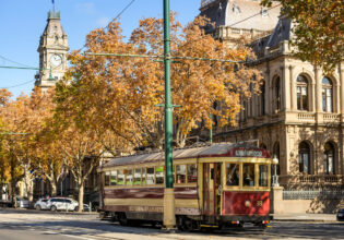 a Vintage Talking Tram touring around Bendigo