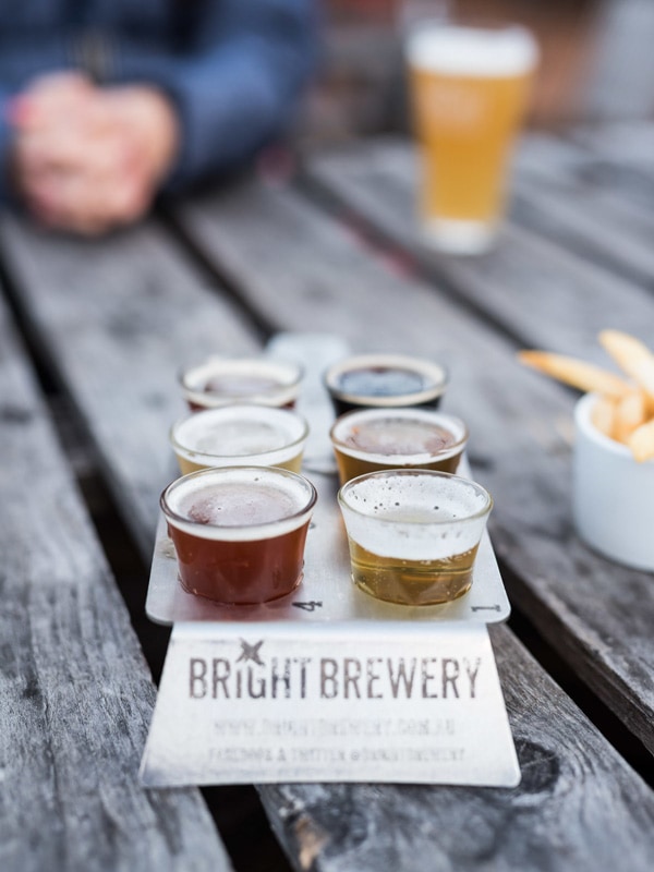 crafted beers on top of the table at Bright Brewery