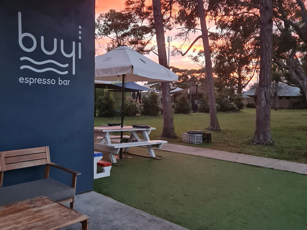 the Buyi Espresso Bar at sunset