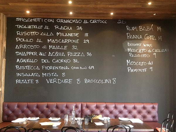 Blackboard specials and aubergine banquette at Giro Osteria Cronulla