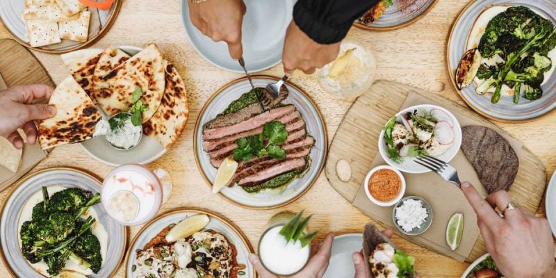 a table top view of meals at The Yard Bright