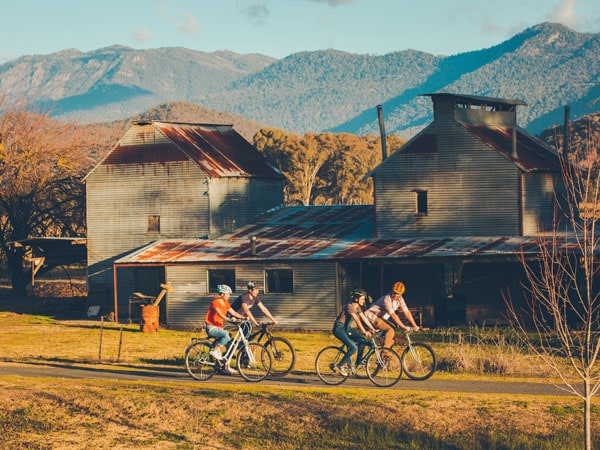 a group of bikers traversing the Murray rail trail