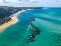 Helicopter tour, Tangalooma Island Resort, Moreton Island, Queensland, Australia