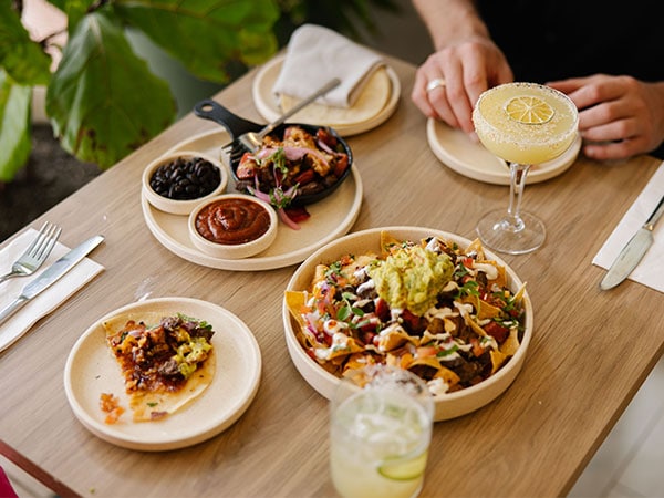 El Rey restaurant table full of Mexican dishes such as tacos