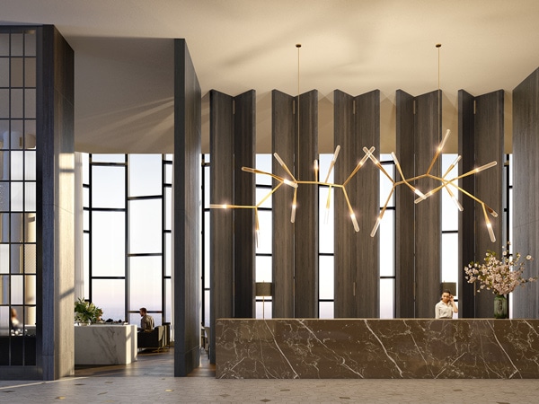 an elegant lobby interior at The Ritz Carlton Melbourne