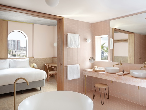 The Calile room and bathroom