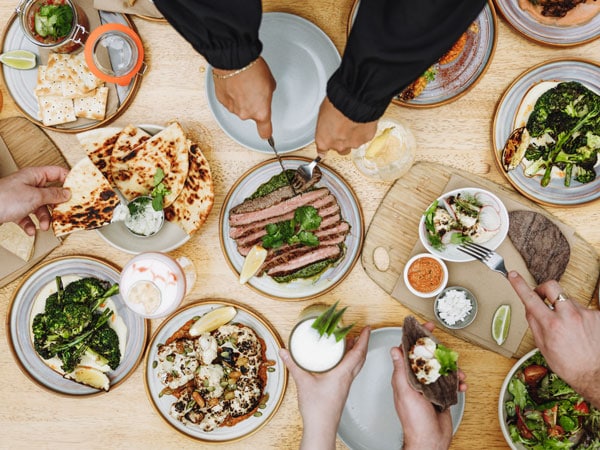 a table top view of meals at The Yard Bright