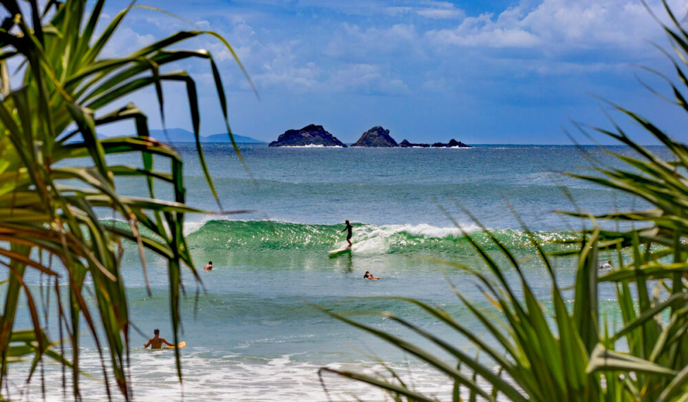 surfing at Wategos Beach, Byron Bay