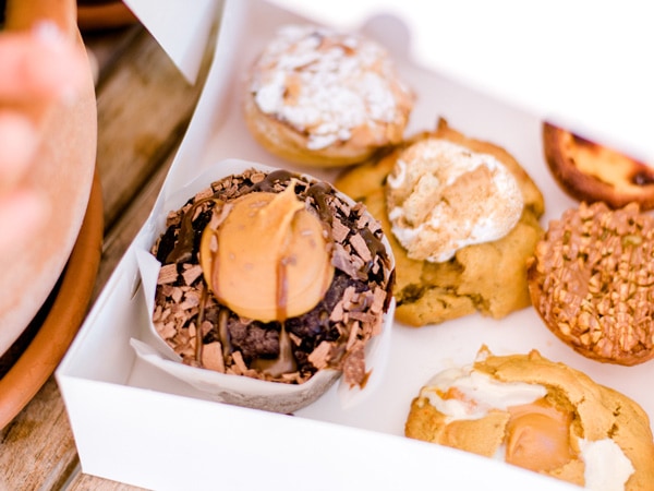 different flavours of puff tart in a box at Custard Canteen