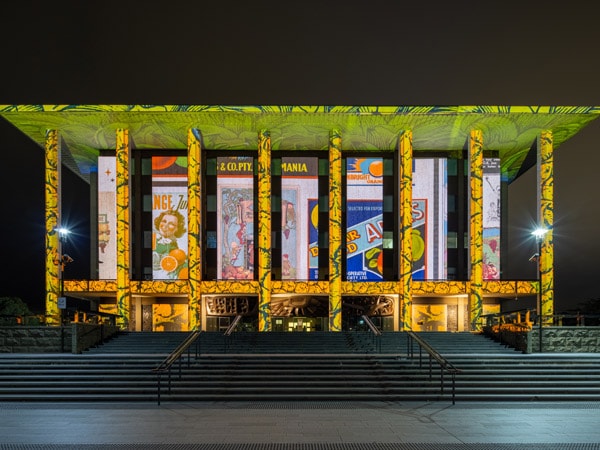 a vibrant and colourful architectural installations at the Enlighten Festival