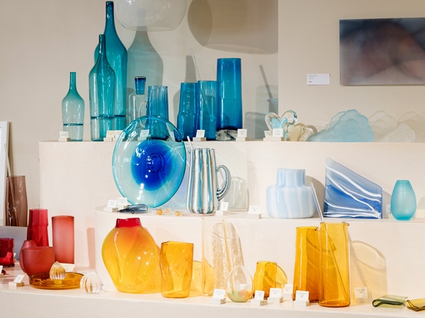 glass art displays inside Canberra Glassworks