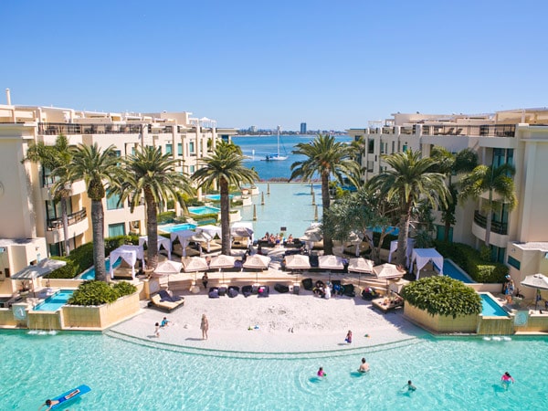 an overhead shot of the lagoon pool at Palazzo Versace