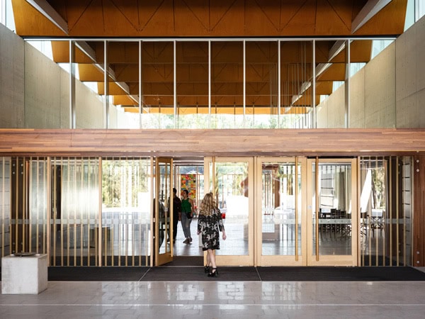 a woman entering the National Portrait Gallery in Canberra