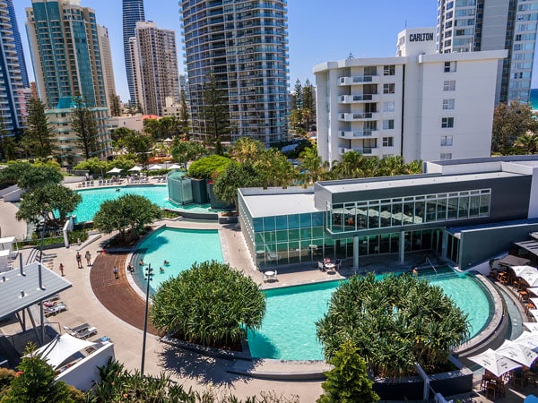 overhead shot of the pool at Q1 Resort & Spa