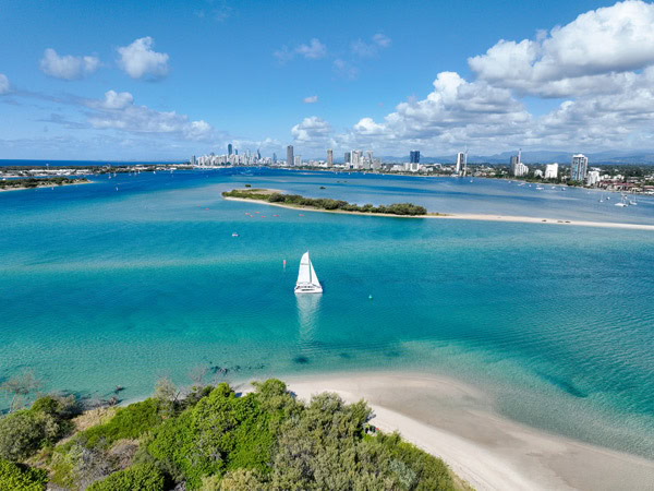 an aerial view of a beach on the Gold Coast