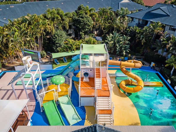 an overhead shot of the waterslide at Turtle Beach Resort