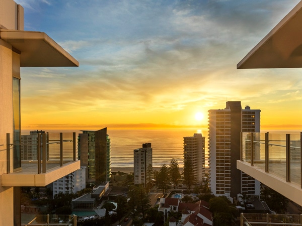 a spectacular sunset view at Wyndham Hotel Surfers Paradise