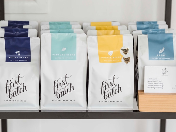 an array of coffee blend at First Batch Coffee Roasters, Noosa