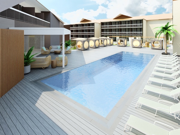 a spacious pool area with sun loungers at Paradise Resort Gold Coast