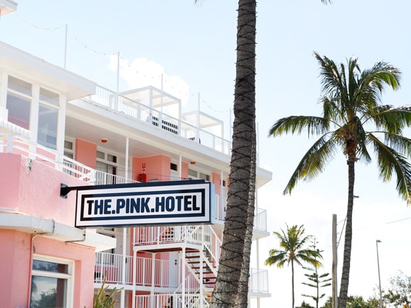 the exterior of Pink Hotel