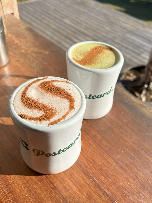 A coffee and a chai from Postcard in Byron Bay