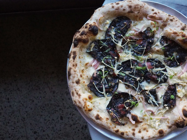 squid ink truffle salami pizza at Somedays Pizza