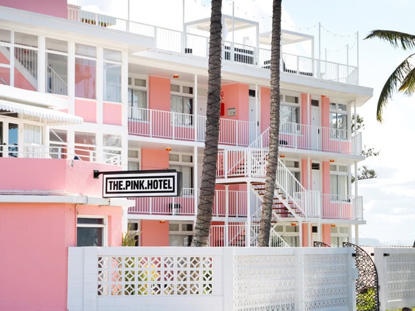 the exterior of The Pink Hotel, Coolangatta Beach