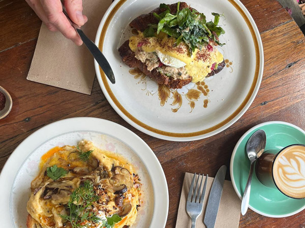 campbell scramble and croissant with coffee, Woods, Bangalow