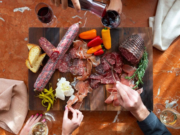 a charcuterie board at Agostinis, Canberra