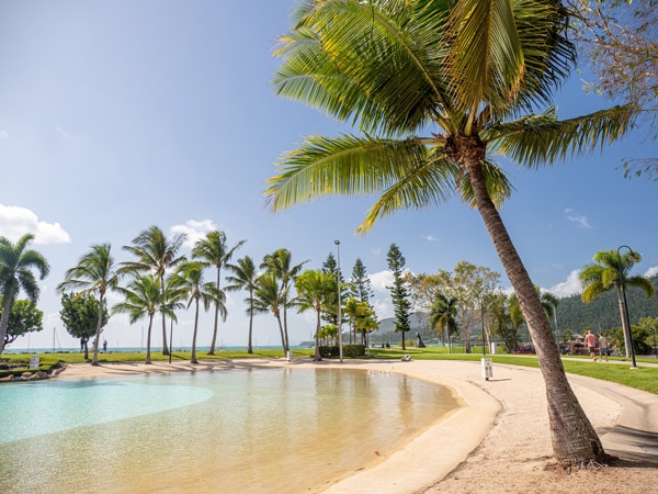 a palm-fringed lagoon at Airlie Beach