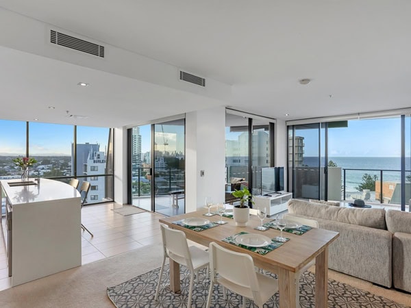 the dining area at Ambience on Burleigh Beach