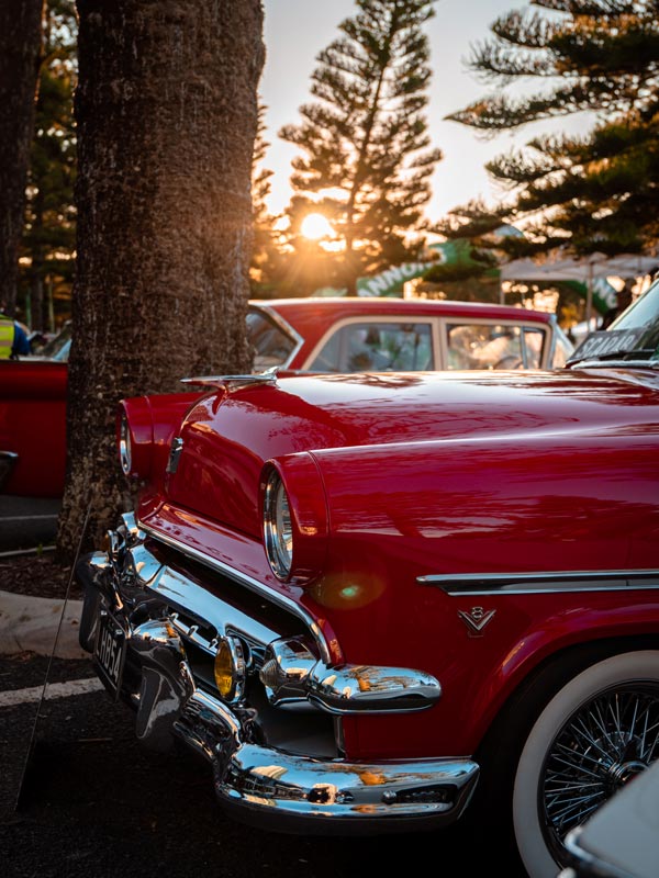 Red vintage car at Cooly Rocks On.