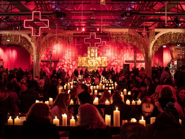 Gothic tables with people at Dark Mofo in tasmania