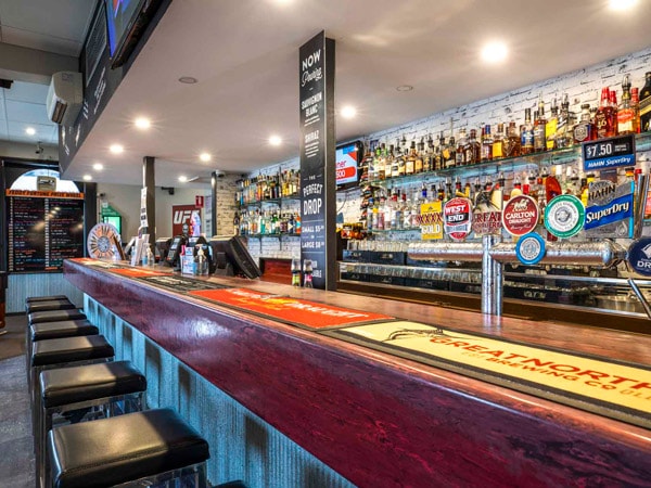 the bar counter inside Federal Hotel, Mount Gambier