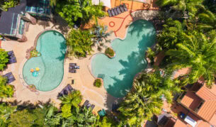 an aerial view of the pool at Ashmore Palms Holiday Village, Gold Coast