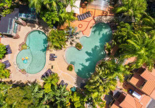 an aerial view of the pool at Ashmore Palms Holiday Village, Gold Coast