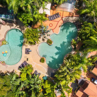 an aerial view of the pool at Ashmore Palms Holiday Village, Gold Coast