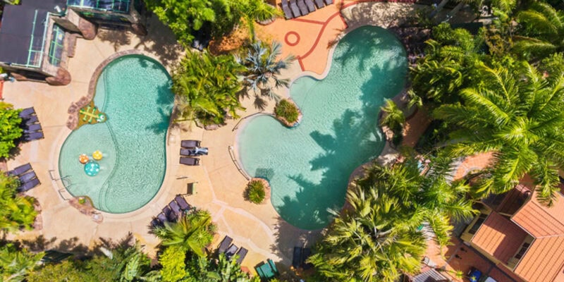 an aerial view of the pool at Ashmore Palms Holiday Village, Gold Coast