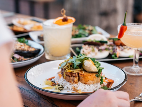 an array of dishes at Pomona Distillery, Noosa