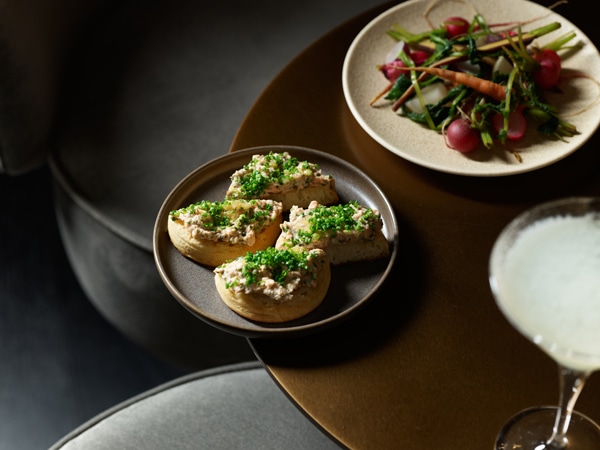 Salmon Rillettes on sourdough crumpet from Spice Trader in Sydney