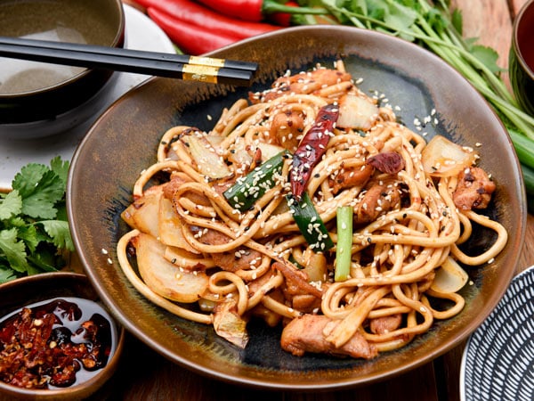 Stir Fry Noodles, Kung Pow Chicken and Chillies from Goji Sydney