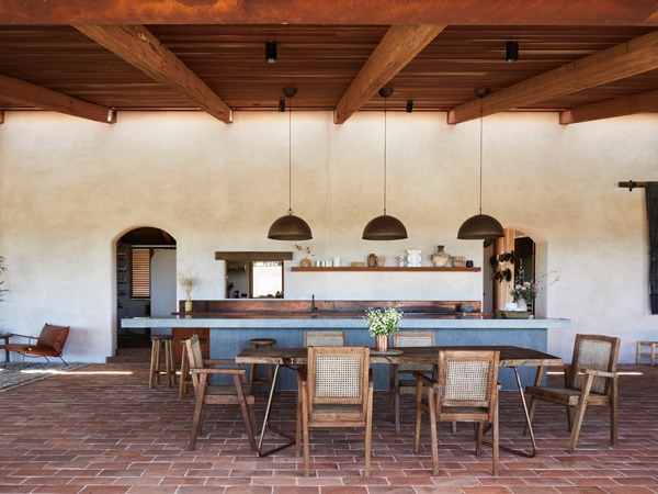 a rustic-styled dining area at The Range, Byron Bay