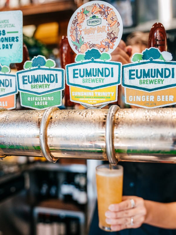 Beers on tap at Eumundi Brewery in Noosa