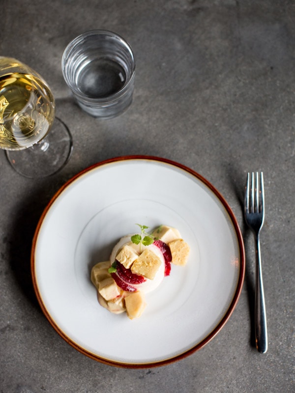 a table top view of a small plate of food at Vincent, Canberra