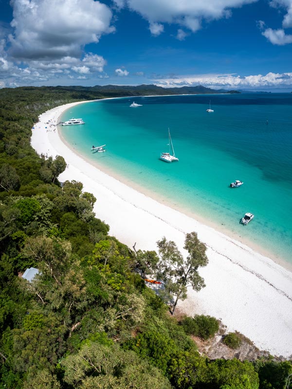 Drone shot of Whitehaven Beach in th Whitsundays in Queensland